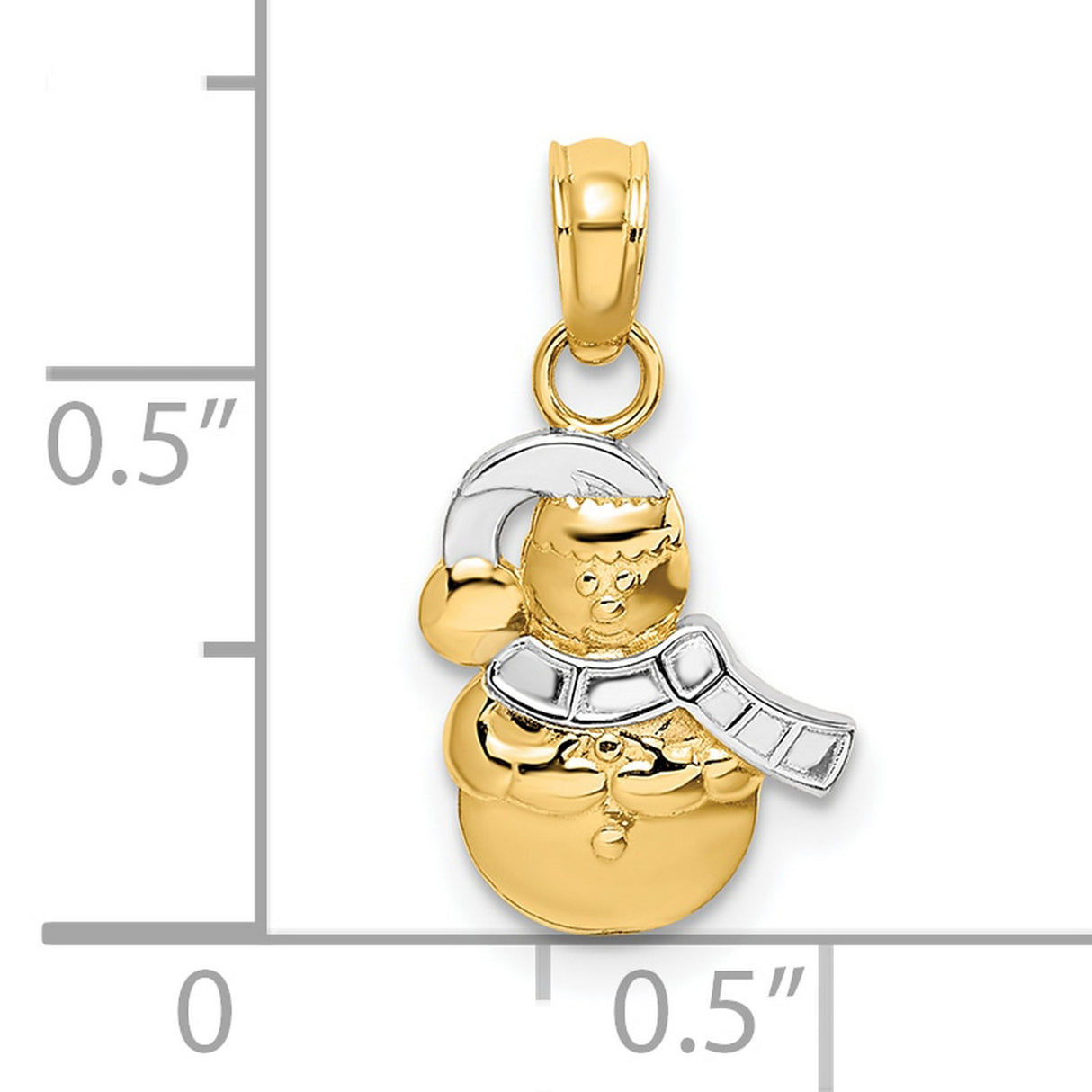 10k Multi-Tone Gold Snowman Pendant with Hat and Scarf, Christmas Holiday Charm