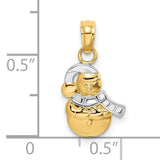 10k Multi-Tone Gold Snowman Pendant with Hat and Scarf, Christmas Holiday Charm