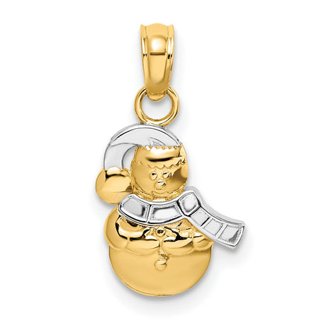 10k Multi-Tone Gold Snowman Pendant with Hat and Scarf, Christmas Holiday Charm