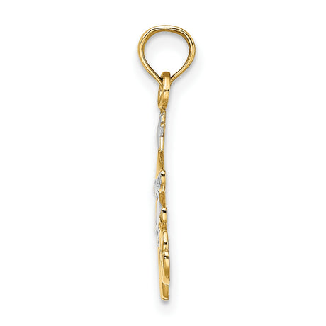 10k Multi-Tone Gold Pendant, Christmas Tree with Rhodium Accent and Script Love Charm