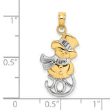 10k Multi-Tone Gold Snowman Pendant with Rhodium Accents, JOY Word, Winter Holiday Theme