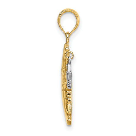 10k Multi-Tone Gold Moon and Star Pendant with Rhodium Accent, Celestial Boho Jewelry for Women