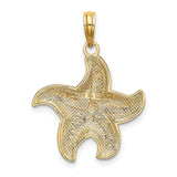 10k Multi-Tone Gold Starfish Pendant with Rhodium Accent, Textured Nautical Ocean Charm