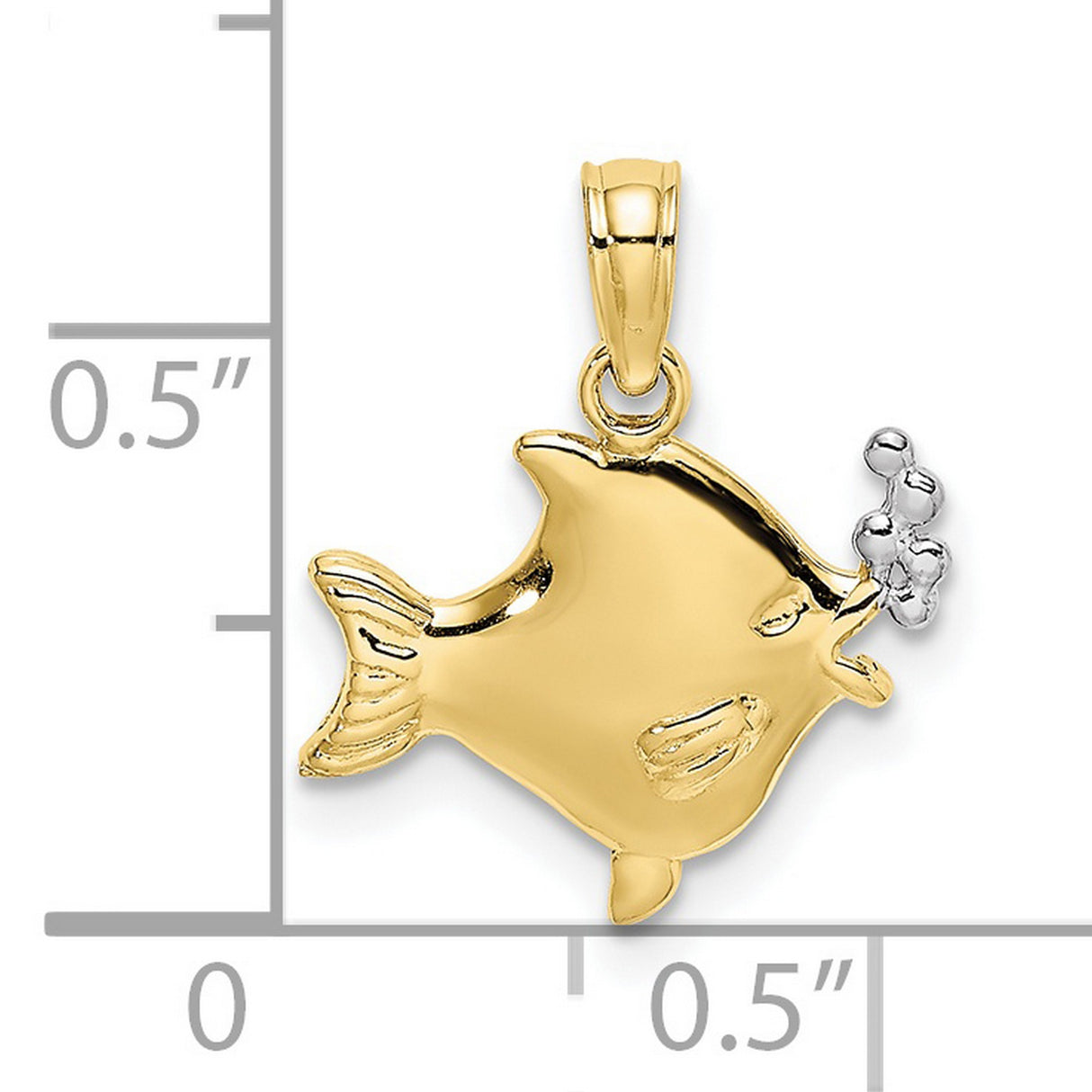 10k Multi-Tone Gold Fish Pendant with Rhodium Detail and Bubble Accents