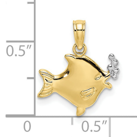 10k Multi-Tone Gold Fish Pendant with Rhodium Detail and Bubble Accents
