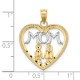 10k Multi-Tone Gold Heart Pendant with MOM and Stick Figures, Symbol of Motherhood and Family
