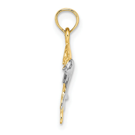 10k Multi-Tone Gold Dolphin Pendant, Double Dolphin Design, Nautical Coastal Theme