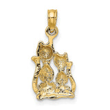 Polished Cat and Kitten Charm Pendant in Real 10k Multi-Tone Gold