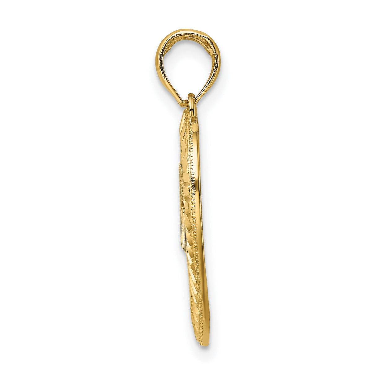 10k Multi-Tone Gold Heart Pendant with Rhodium Mom Script and Textured Frame