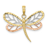 10k Two-Tone Gold Dragonfly Pendant with Filigree Wings in Yellow, White, and Rose Gold