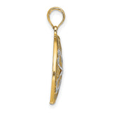 10k Multi-Tone Gold Heart Pendant with Rhodium Accent, Filigree Swirl and Floral Design