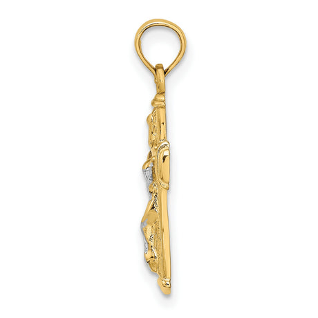 10k Two-Tone Gold Crucifix Cross Pendant with INRI Charm, Byzantine Christian Style
