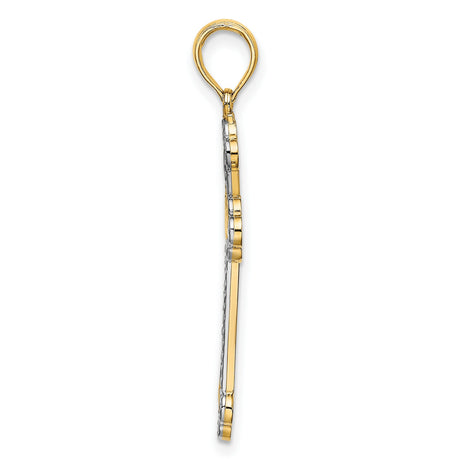 10k Multi-Tone Gold Reversible Cross Pendant with Polished Finish and Scalloped Border