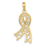 10k Multi-Tone Gold Awareness Ribbon Pendant with Rhodium Accent, Filigree Design