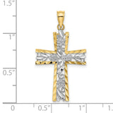 Diamond-Cut Flower Design Cross Charm Pendant in Real 10k Multi-Tone Gold