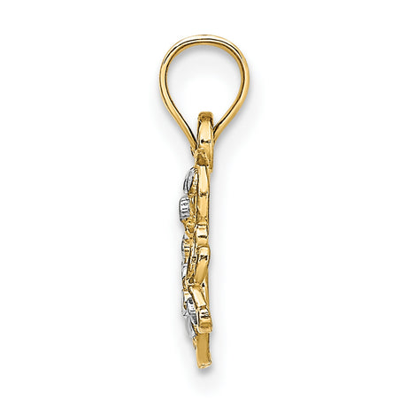 10k Multi-Tone Gold Butterfly Pendant with Rhodium Accent, Open Filigree Design