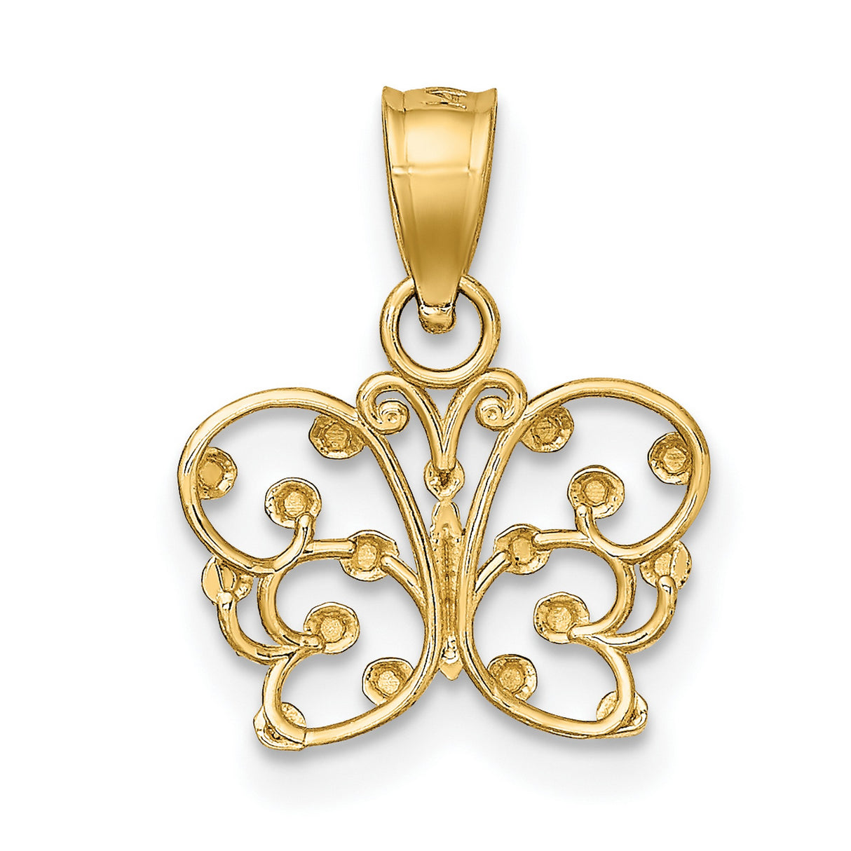 10k Multi-Tone Gold Butterfly Pendant with Rhodium Accent, Open Filigree Design