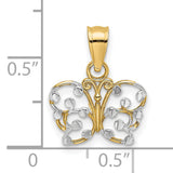 10k Multi-Tone Gold Butterfly Pendant with Rhodium Accent, Open Filigree Design