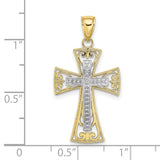 Diamond-Cut Beaded Filigree Cross Charm Pendant in Real 10k Multi-Tone Gold