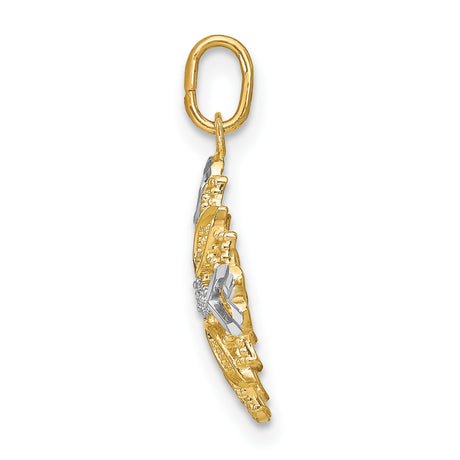 10k Multi-Tone Gold Cross Pendant with Heart and Marquise Motifs, Christian Symbol for Women
