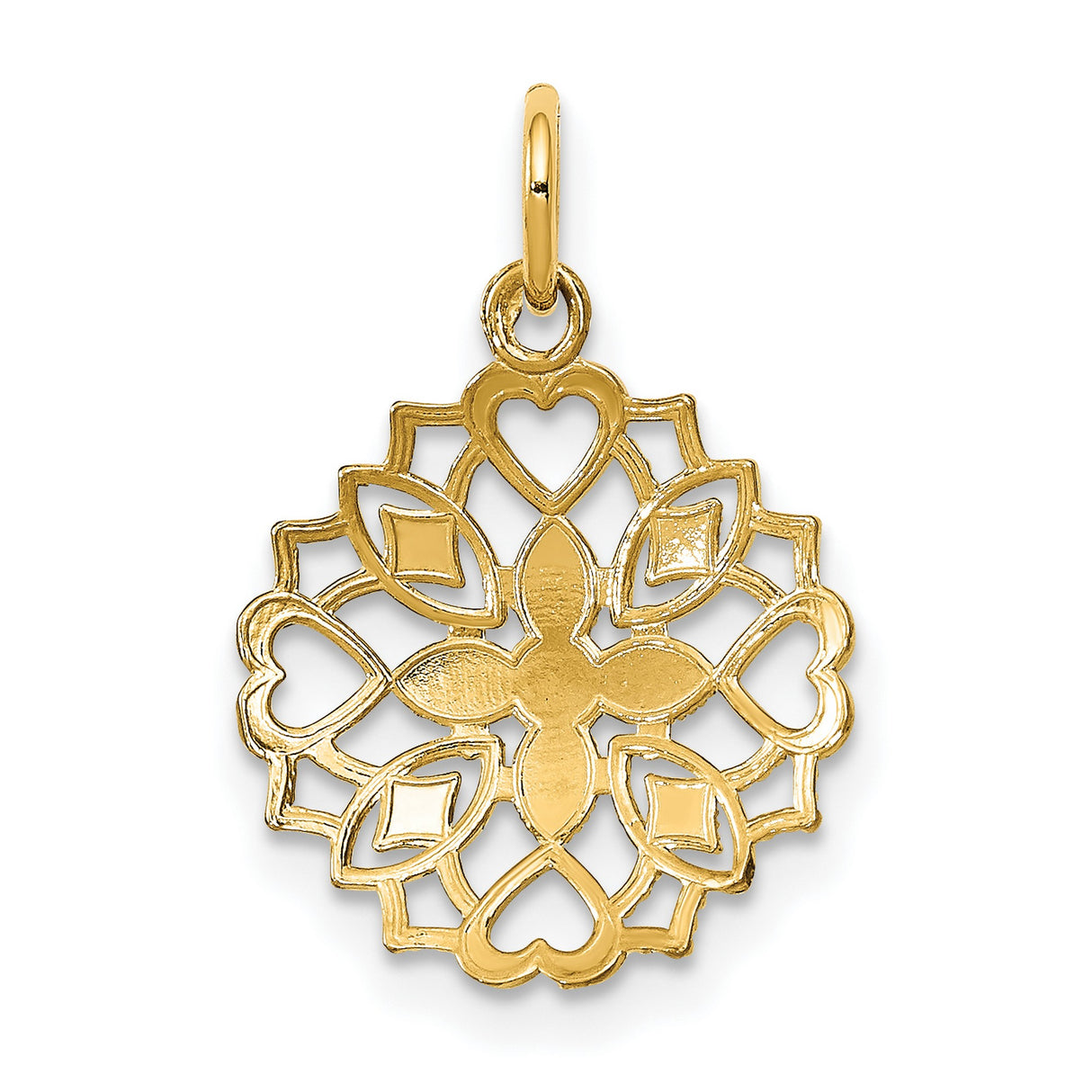10k Multi-Tone Gold Cross Pendant with Heart and Marquise Motifs, Christian Symbol for Women