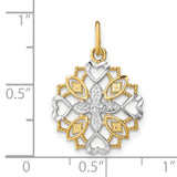 10k Multi-Tone Gold Cross Pendant with Heart and Marquise Motifs, Christian Symbol for Women