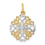 10k Multi-Tone Gold Cross Pendant with Heart and Marquise Motifs, Christian Symbol for Women