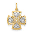 Hearts and Diamond-Cut Maltese Cross Charm Pendant in Real 10k Multi-Tone Gold