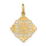 10k Multi-Tone Gold Compass Pendant with Filigree, Rhodium Accent, and Starburst Motif for Women