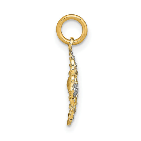 10k Multi-Tone Gold Cross Pendant with Rhodium Accent, Ornate Filigree Christian Medallion