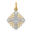 10k Multi-Tone Gold Cross Pendant with Rhodium Accent, Ornate Filigree Christian Medallion