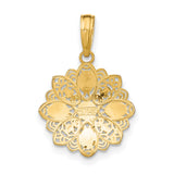 10k Multi-Tone Gold Mandala Flower Pendant with Rhodium Filigree Detail