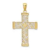 Diamond-Cut and Cut-Out Cross Charm Pendant in Real 10k Multi-Tone Gold