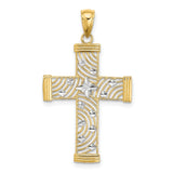 Diamond-Cut and Cut-Out Cross Charm Pendant in Real 10k Multi-Tone Gold