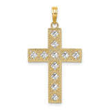 Diamond-Cut and Cut-Out Cross Charm Pendant in Real 10k Multi-Tone Gold