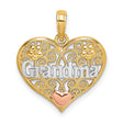 Grandma Word On Scrolled Heart Shaped Charm Pendant in Real 10k Multi-Tone Gold