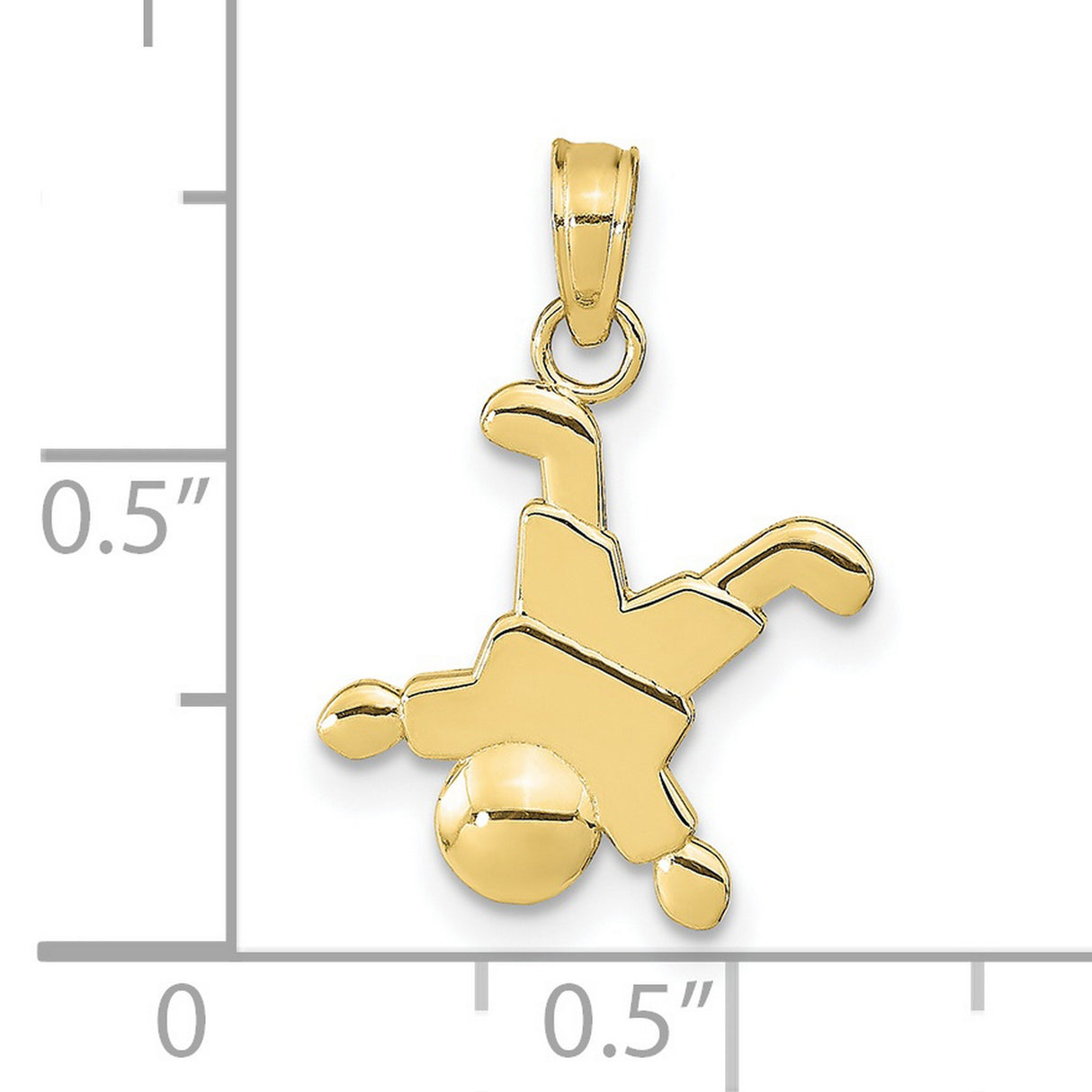 10k Yellow Gold Pendant, Boy Doing Handstand Family Charm, Playful Minimal Design