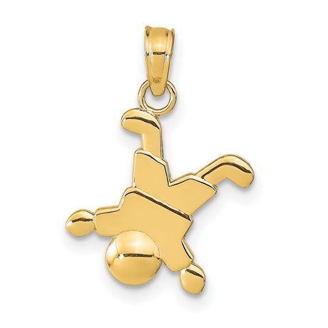 10k Yellow Gold Pendant, Boy Doing Handstand Family Charm, Playful Minimal Design