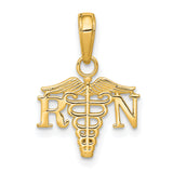 10k Yellow Gold RN Caduceus Pendant with Medical Symbol, Nursing Charm for Women or Unisex Wear