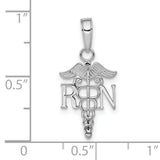 10k White Gold RN Caduceus Pendant, Medical Symbol Nursing Jewelry for Women or Unisex Wear