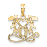 10k Yellow Gold Mom Pendant with Winged Cherubs and Heart, Angel Charm, Christian Symbolic Jewelry