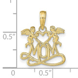 10k Yellow Gold Mom Pendant with Winged Cherubs and Heart, Angel Charm, Christian Symbolic Jewelry