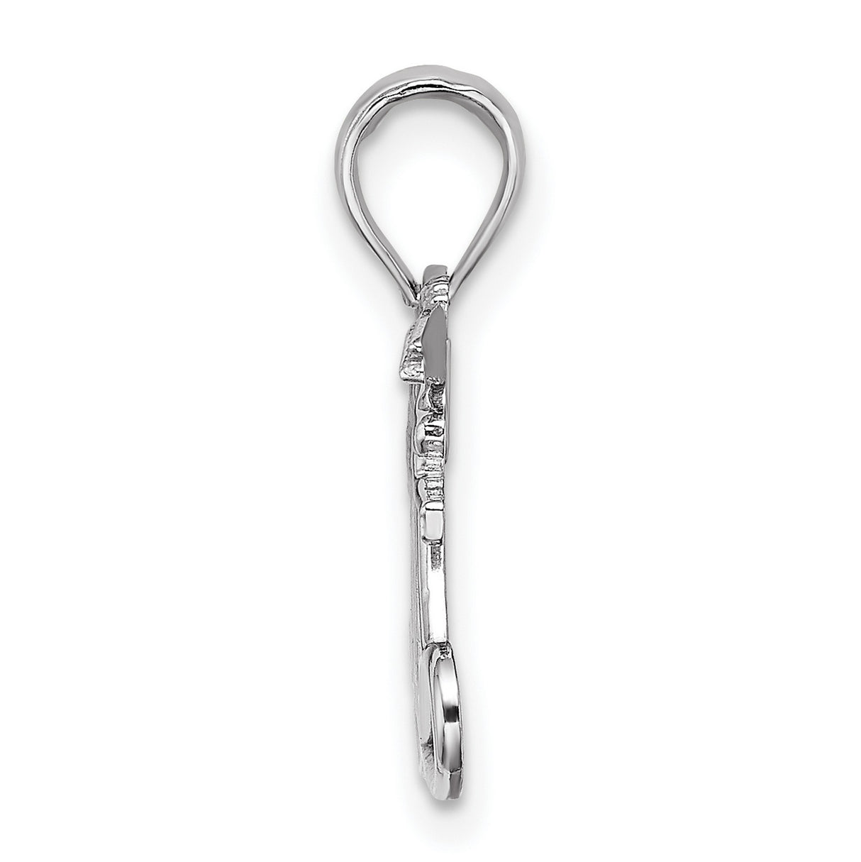 10k White Gold Pendant with Two Cherubs Holding Heart Above Script Mom, Angel Motif