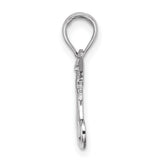 10k White Gold Pendant with Two Cherubs Holding Heart Above Script Mom, Angel Motif