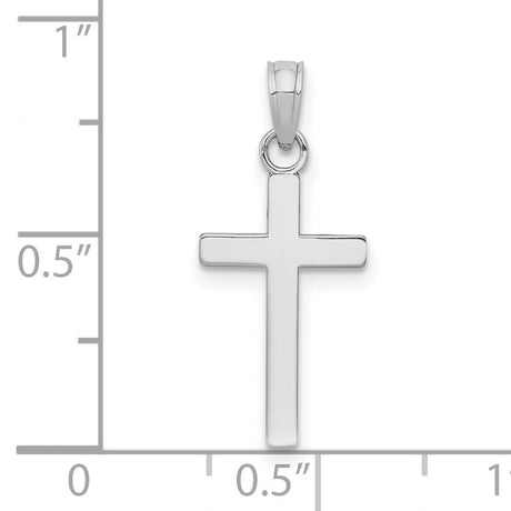 10k White Gold Cross Pendant with Polished Modern Design and Smooth Edges