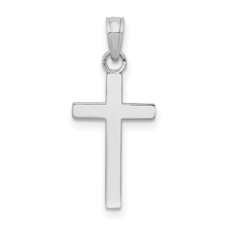 10k White Gold Cross Pendant with Polished Modern Design and Smooth Edges