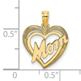 10k Yellow Gold Heart Pendant with Script Mom Lettering, Sentimental Jewelry for Women
