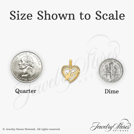 10k Yellow Gold Heart Pendant with Script Mom Lettering, Sentimental Jewelry for Women