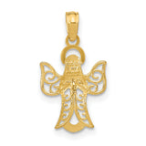 Angel with Filigree Cut-Out Wings Charm Pendant in Real 10k Yellow Gold