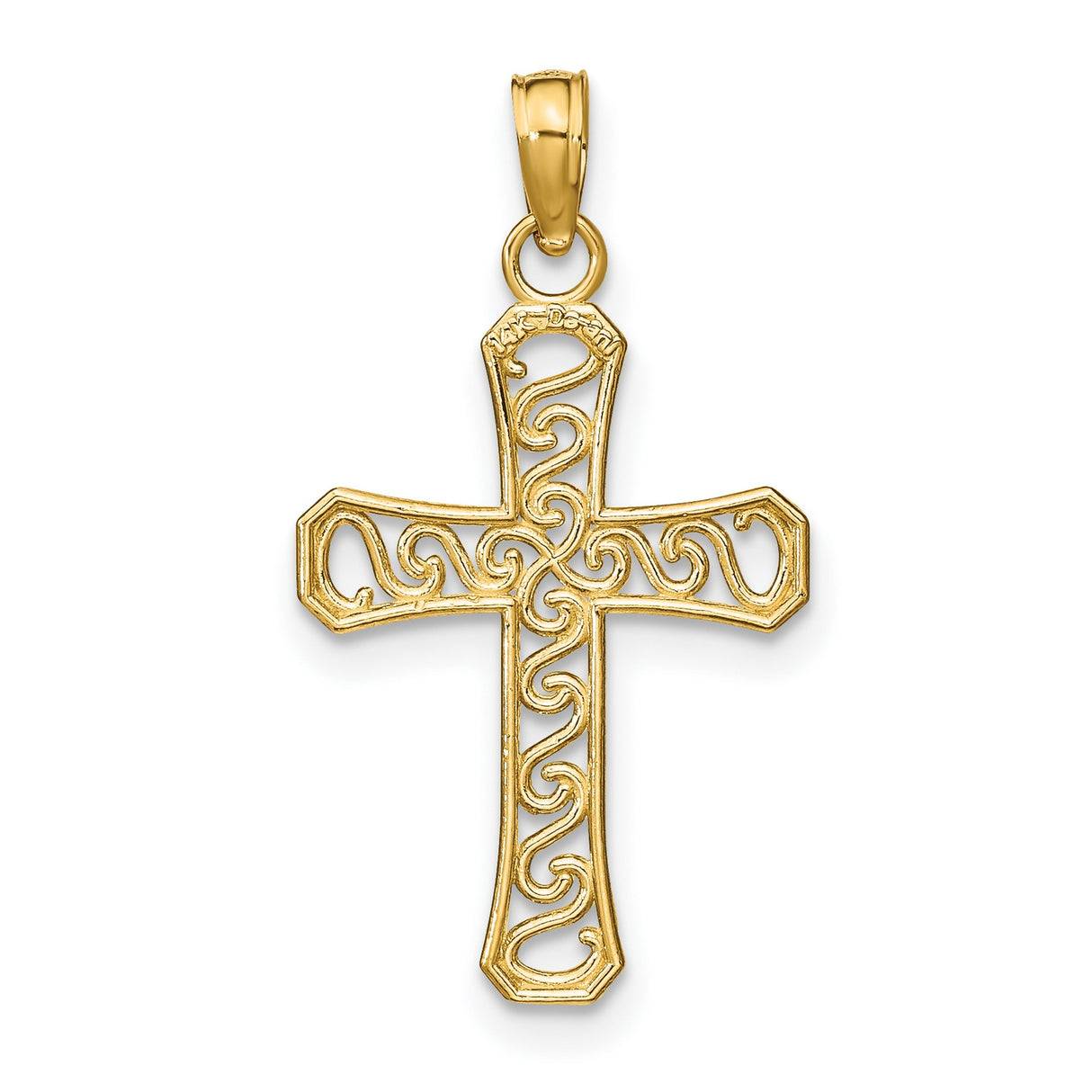 10k Yellow Gold Cross Pendant with Filigree Design, Beaded Border, Polished Finish, Vintage Style